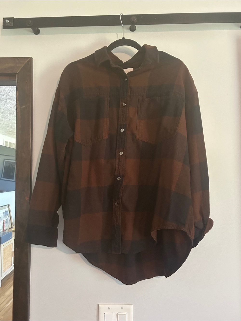 Aerie Brown and Black Plaid Oversized Flannel